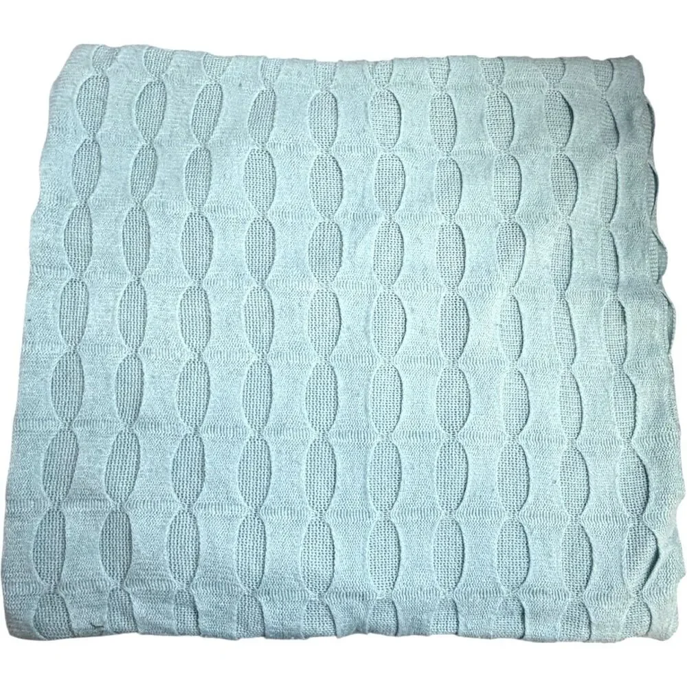 West Elm Teal Ribbon Knitted Acrylic Cotton Zip Close Pillow Cover Pair